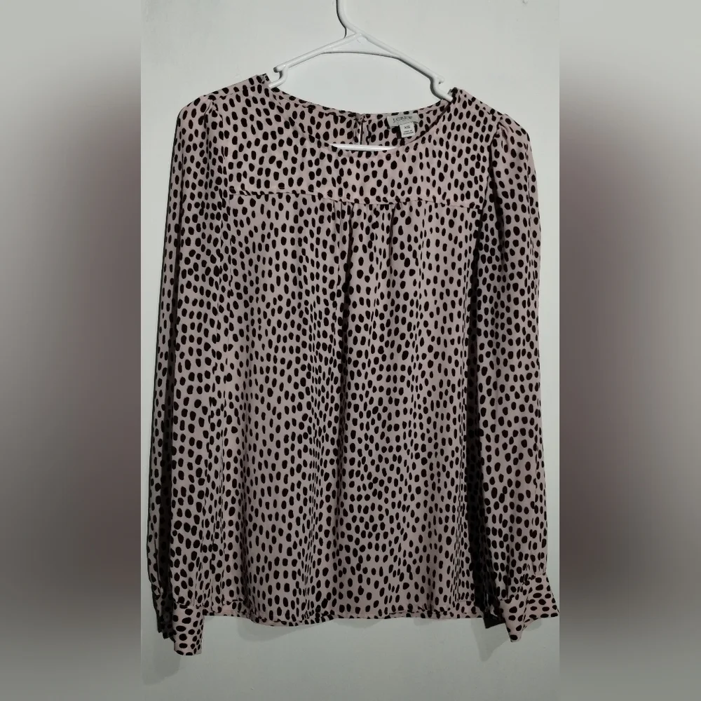 J. Crew Pink and Black Spotted Blouse